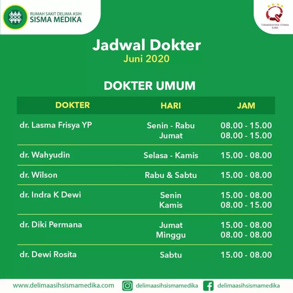 Jadwal Praktek Dokter Dan Klinik Spesialis Di RS Delima Asih Sisma Medika